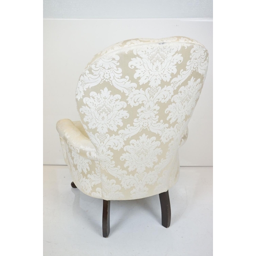 648 - Pair of Victorian style Button Back Armchairs upholstered in cream fabric, raised on front cabriole ... 