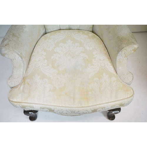 648 - Pair of Victorian style Button Back Armchairs upholstered in cream fabric, raised on front cabriole ... 