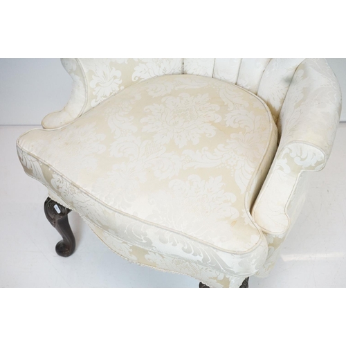 648 - Pair of Victorian style Button Back Armchairs upholstered in cream fabric, raised on front cabriole ... 