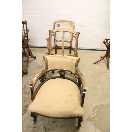 637 - Three Chairs in need of re-upholstering including 19th century Slipper Chair, French Elbow Chair and... 