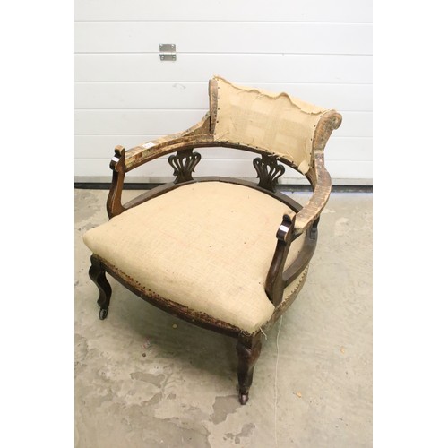 637 - Three Chairs in need of re-upholstering including 19th century Slipper Chair, French Elbow Chair and... 