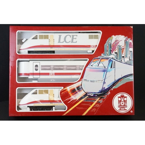 161 - Boxed LGB Lehmann 'The Big Train' G scale 90950 LCE locomotive and coach pack, complete