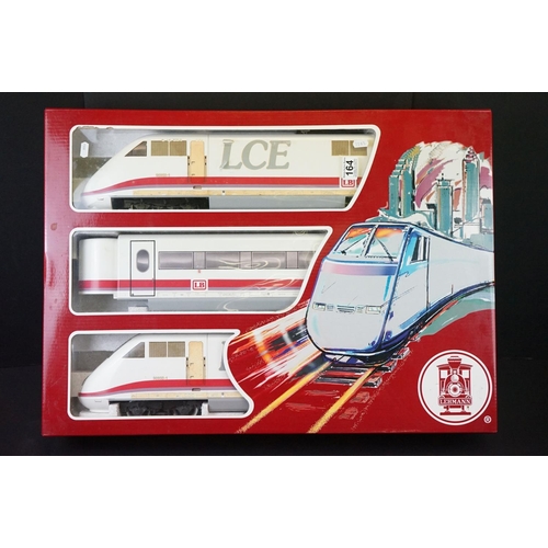 164 - Boxed LGB Lehmann 'The Big Train' G scale 90950 LCE locomotive and coach pack, complete