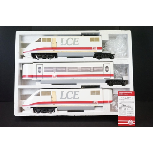 164 - Boxed LGB Lehmann 'The Big Train' G scale 90950 LCE locomotive and coach pack, complete