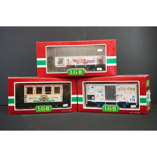 170 - Three boxed LGB Lehmann 'The Big Train' G scale Circus & Menagerie items of rolling stock to include... 