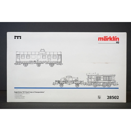 177 - Boxed Marklin HO gauge 28502 RCT Royal Corps of Transportation set, complete