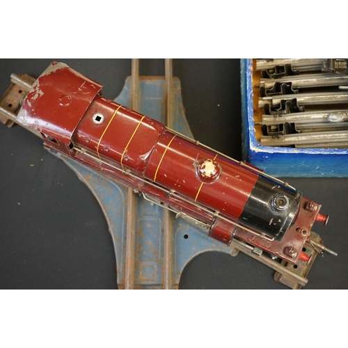 183 - Hornby O gauge Clockwork Passenger Train Set with Royal Scot locomotive, 2 x coaches and track, repl... 