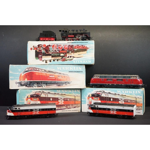 194 - Four boxed Marklin HO gauge locomotives to include 3021, 4062, 3003 & 3062, tatty boxes with tape re... 