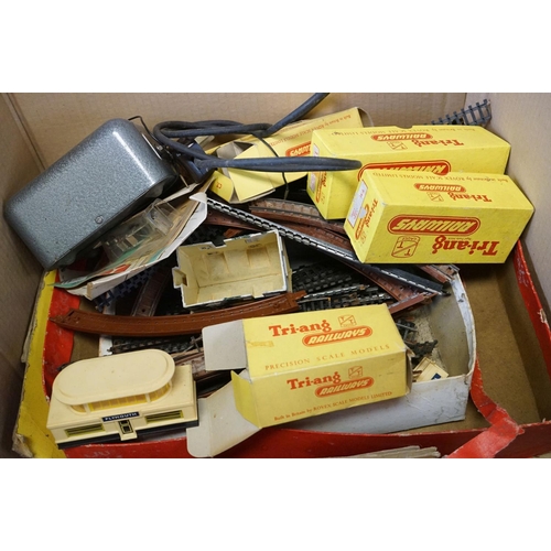 213 - Large quantity of Triang TT model railway, mainly various track, 11 x items of rolling stock, contro... 