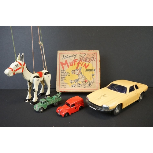 383 - Boxed Moko Muffin the Mule Junior puppet, Corgi The Saint's Jaguar XJS, A Triang Royal Mail clockwor... 