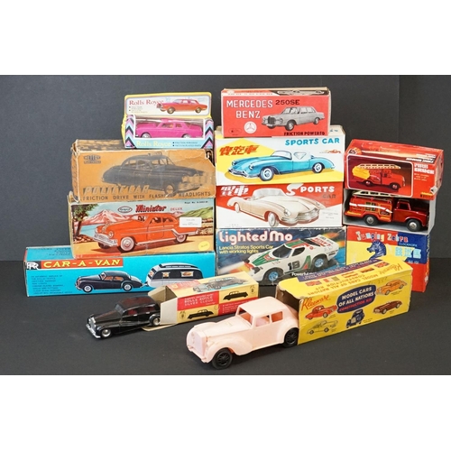 385 - 12 Boxed plastic and metal models to include Minister Deluxe in black, Friction Drive Rolls Royce Si... 