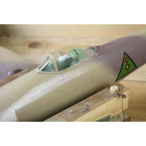 348 - Kit built model plane with Iraqi Air Force decals, housed within a wooden case (wing span measures a... 