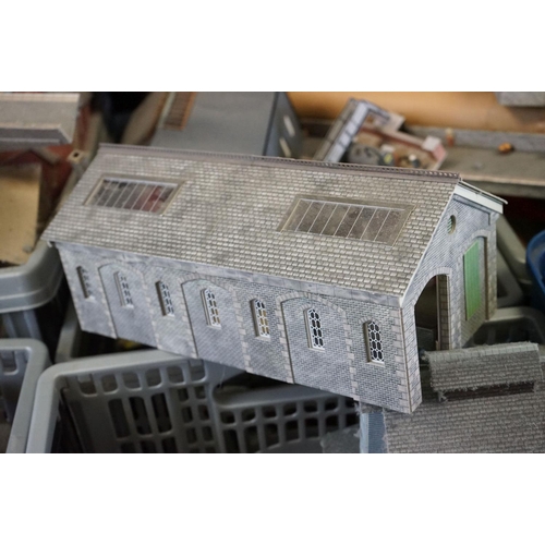 129 - Very large collection of OO gauge trackside accessories mainly including built card buildings, scene... 