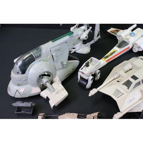 1655 - Star Wars - Six original Star Wars Vehicles to include Slave 1 (complete), Battle Damaged X-Wing Fig... 