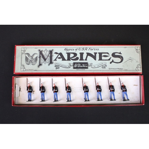 404 - Four boxed Britains military metal figure sets to include No. 432 German Infantry (in field grey uni... 