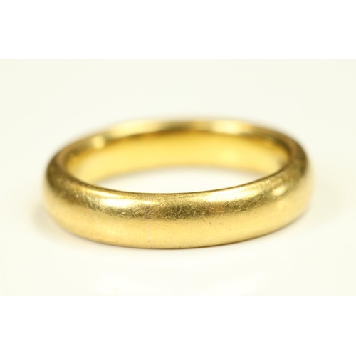 108 - 22ct yellow gold wedding band, plain polished D shape, band width approx 3.5mm, ring size I