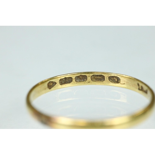 104 - Mid 19th century 22ct yellow gold wedding band, plain polished D shape, band width approx 2mm, ring ... 