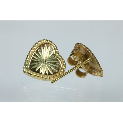 117 - Two pairs of 9ct gold stud earrings together with three pairs of yellow metal earrings (q)