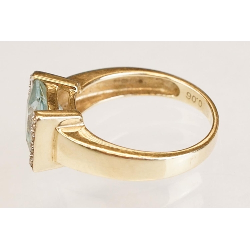 61 - Topaz and diamond 9ct yellow gold ring, the square mixed cut topaz measuring approx 7.5mm x 8mm, par... 