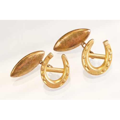 75 - Pair of 15ct rose gold and yellow metal chain link cufflinks, the torpedo panels hallmarked, yellow ... 