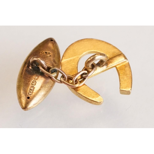 75 - Pair of 15ct rose gold and yellow metal chain link cufflinks, the torpedo panels hallmarked, yellow ... 