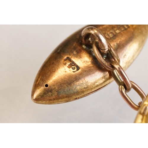 75 - Pair of 15ct rose gold and yellow metal chain link cufflinks, the torpedo panels hallmarked, yellow ... 