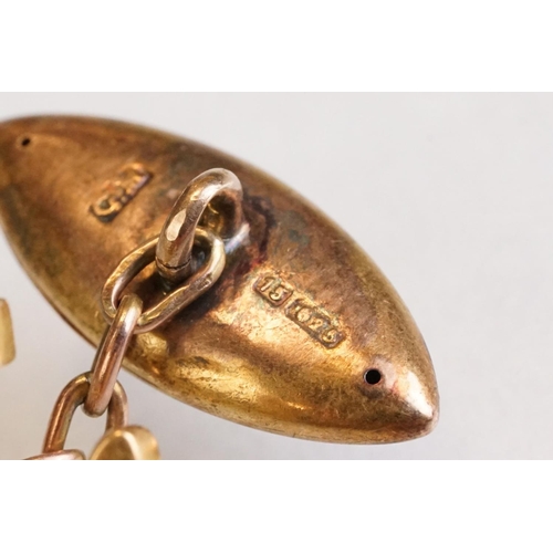 75 - Pair of 15ct rose gold and yellow metal chain link cufflinks, the torpedo panels hallmarked, yellow ... 