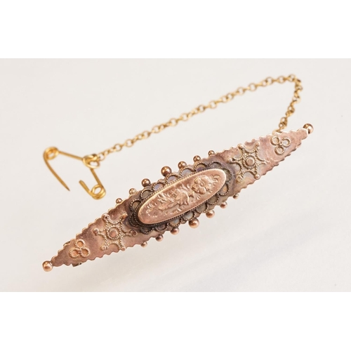 77 - 19th century pearl and hair yellow metal lace pin, the rectangular glazed panel to centre with plait... 