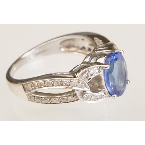 88 - Tanzanite and diamond 18ct white gold ring, the oval mixed cut tanzanite measuring approx 9mm x 7mm,... 