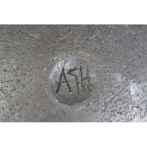 2 - Ashraf Hanna Studio Art Pottery vase of squat form with raku glazed top. Signed ASH to base. Measure... 