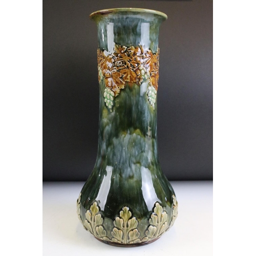 6 - Late 19th Century Royal Doulton vase having raised grape vine detailing and a green drip glaze. Impr... 