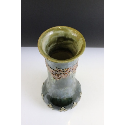 6 - Late 19th Century Royal Doulton vase having raised grape vine detailing and a green drip glaze. Impr... 