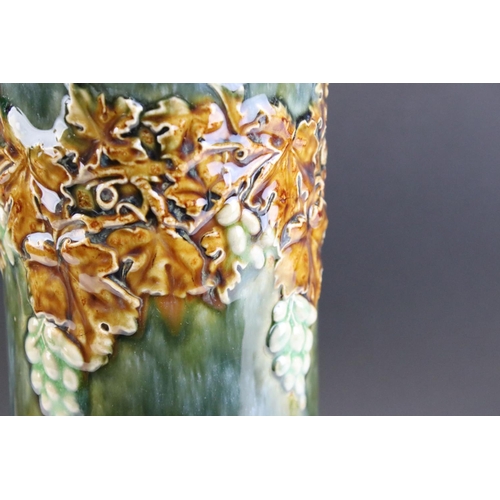6 - Late 19th Century Royal Doulton vase having raised grape vine detailing and a green drip glaze. Impr... 