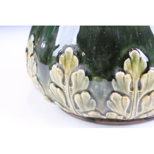 6 - Late 19th Century Royal Doulton vase having raised grape vine detailing and a green drip glaze. Impr... 