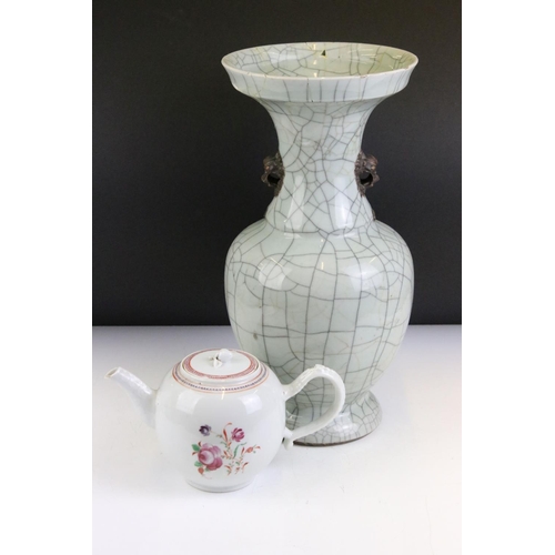33 - Chinese 19th Century celadon crackle glaze vase together with an 18th Century famille rose teapot wi... 