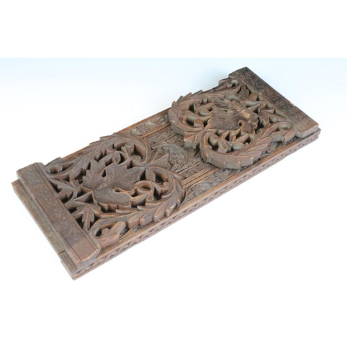 126 - Early 20th Century treen ware book slide having carved folding leaves with extendable base with flor... 