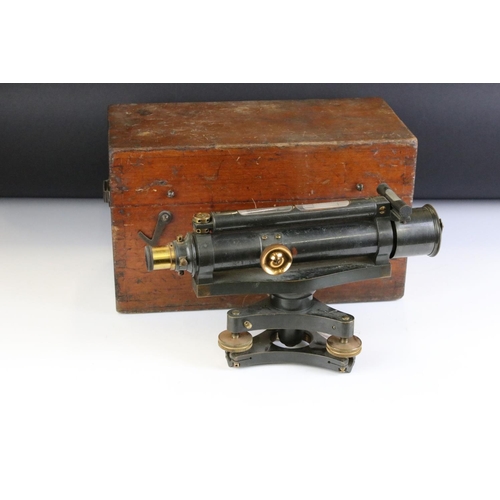 127 - J Halden & Co theodolite set within original wooden box. Label to interior lid marked 15485. Theodol... 