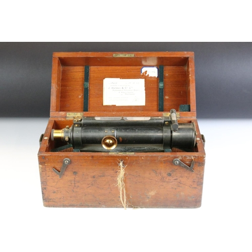 127 - J Halden & Co theodolite set within original wooden box. Label to interior lid marked 15485. Theodol... 