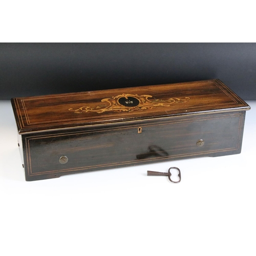 128 - Nicole Freres 19th century 8-airs music box, housed within a rosewood case with inlay to lid, the hi... 