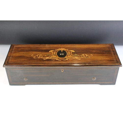 128 - Nicole Freres 19th century 8-airs music box, housed within a rosewood case with inlay to lid, the hi... 