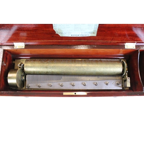 128 - Nicole Freres 19th century 8-airs music box, housed within a rosewood case with inlay to lid, the hi... 
