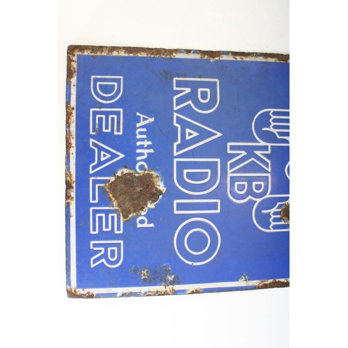137 - Advertising - ' KB Radio Authorised Dealer ' double-sided enamel sign, with white lettering on blue ... 