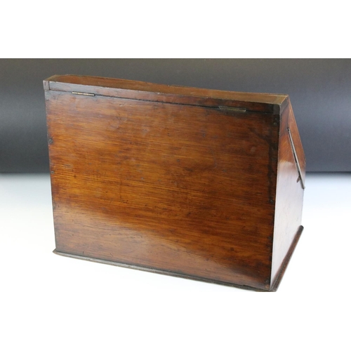 140 - 19th century oak stationery cabinet with fold-out doors, lower drawer with brass drop handle, and in... 
