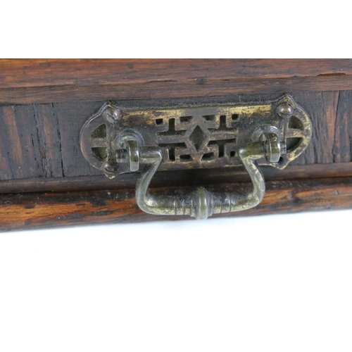 140 - 19th century oak stationery cabinet with fold-out doors, lower drawer with brass drop handle, and in... 