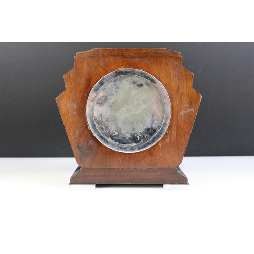 144 - 'James Carr of Aberdeen' Art Deco mahogany mantle clock, raised on four chrome feet, approx 16cm hig... 