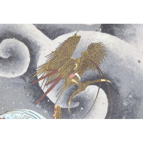 146 - Chinese cloisonne charger decorated with a dragon amongst waves and clouds, floral decoration on blu... 