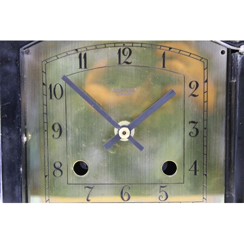 148 - Art Deco chrome & black 'Robertsons of London' domed-top mantle clock, with brass dial, glazed front... 
