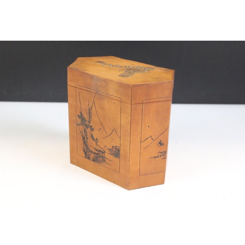 149 - 19th century Japanese miniature wooden chest of three drawers, with marquetry inlaid decoration (10c... 