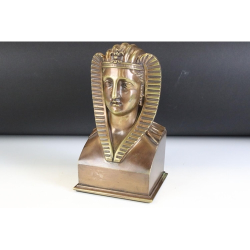 156 - Egyptian bronze bust of a figure with headdress, possibly a pharaoh, approx 21.5cm high
