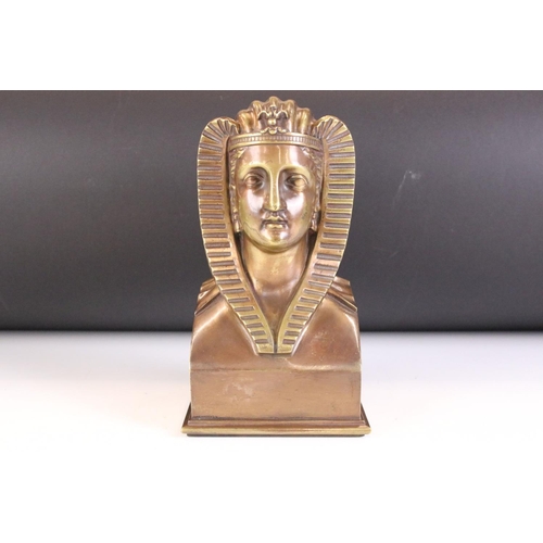 156 - Egyptian bronze bust of a figure with headdress, possibly a pharaoh, approx 21.5cm high